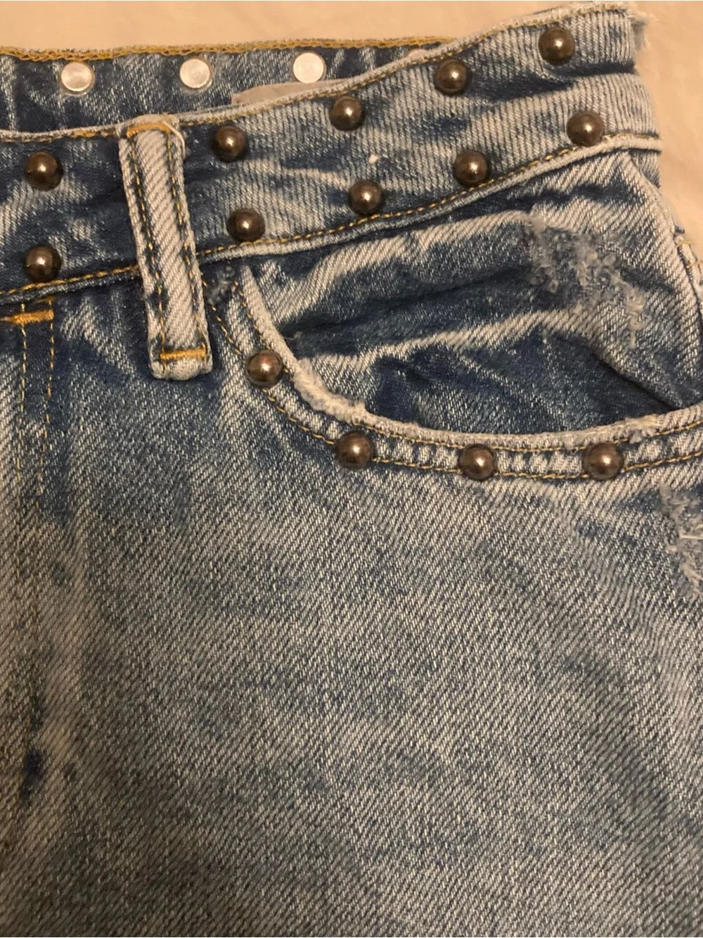 All Saints Studded Blue Denim Mini Skirt size US 0